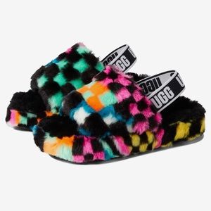 NWT & Box UGG Unisex-Child K Fluff Yeah Slide Checks Slipper Size 5